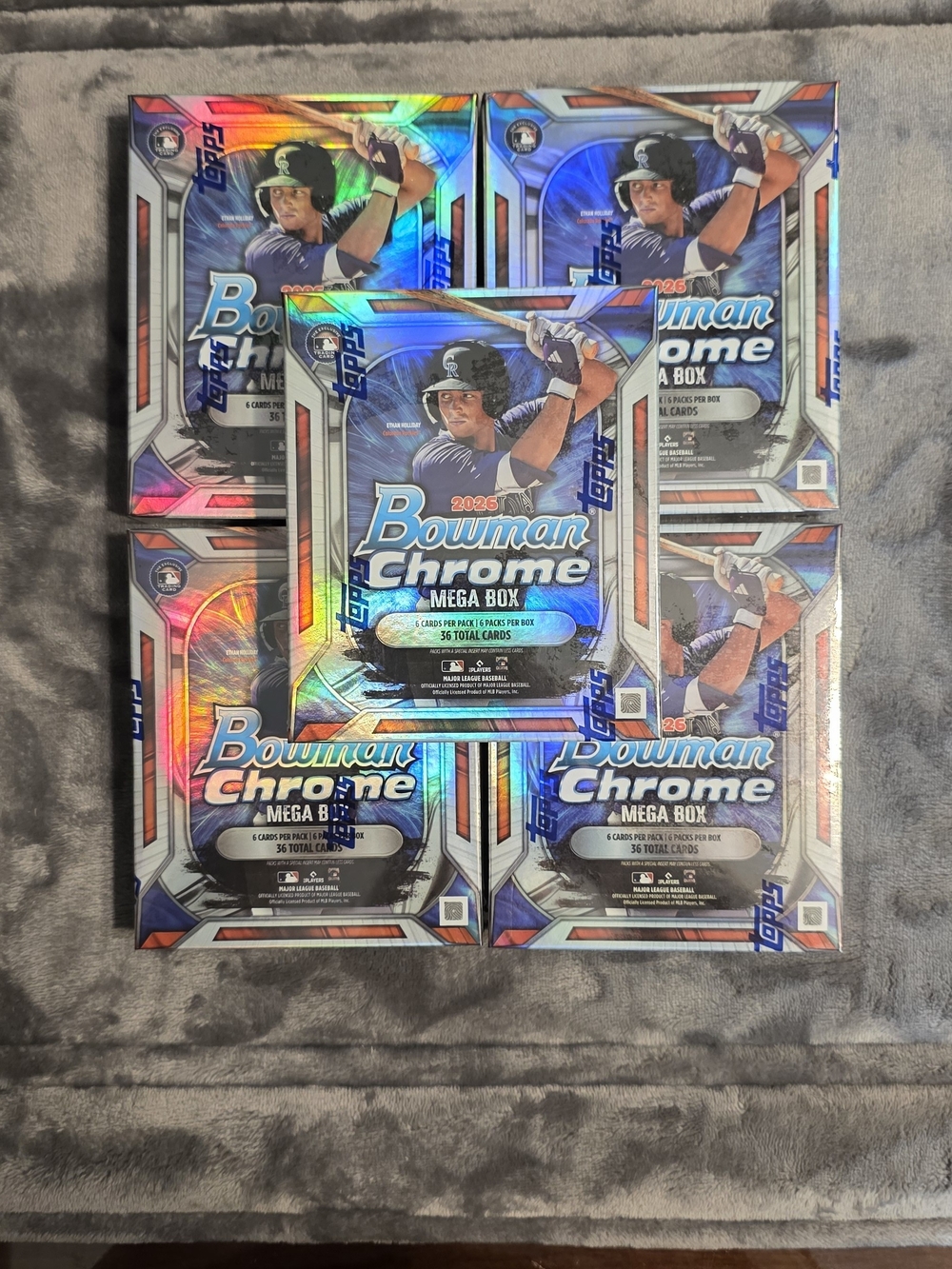 Topps 2026 Bowman Chrome Mega Box MLB Baseball Trading Cards Sealed Lot of 5